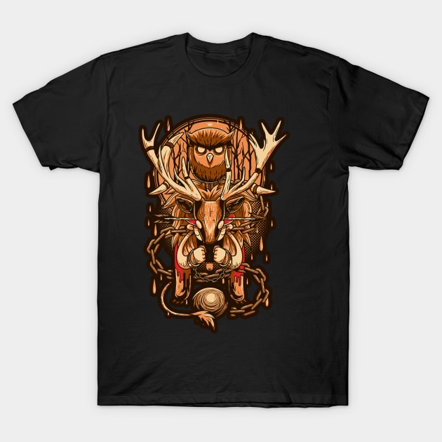 owl and deer T-Shirt by bpkardijan